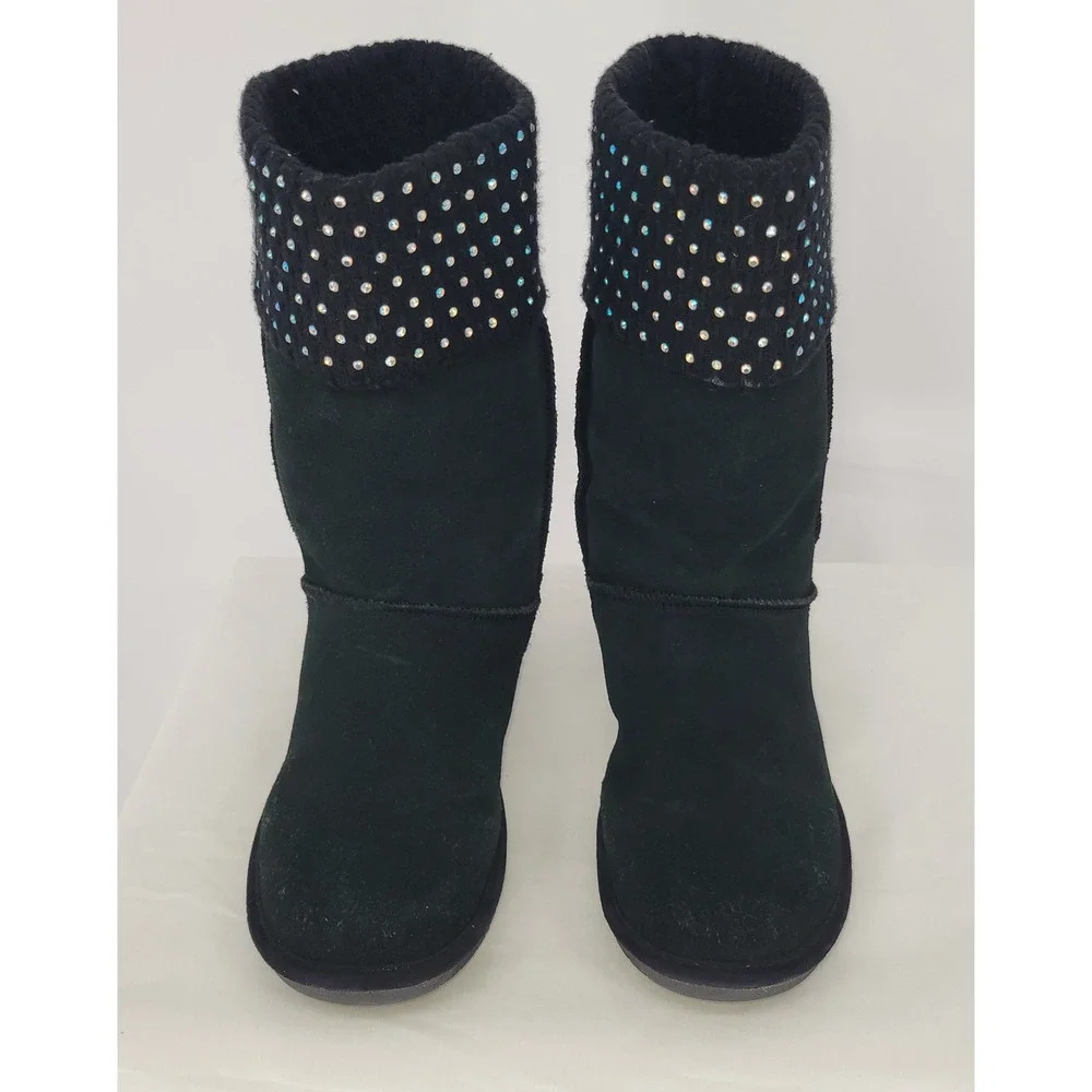 Skechers Australia Shelby Blk Suede Rhinestone Mid-Calf Winter/Snow Boots ~ 2014